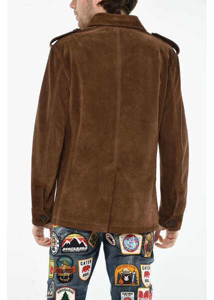 Geci de piele DSQUARED2 Suede Leather Utility Jacket With Logoed Buttons Brown Barbati (BM 19621691) 2