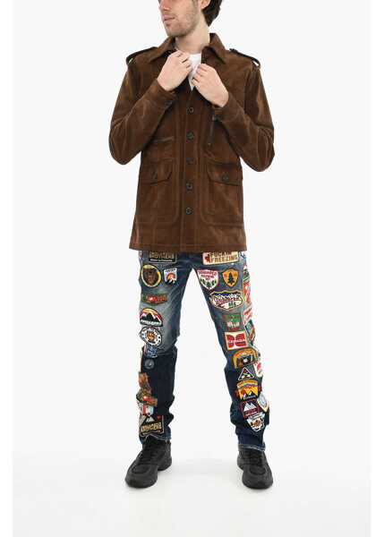 Geci de piele DSQUARED2 Suede Leather Utility Jacket With Logoed Buttons Brown Barbati (BM 19621691) 4