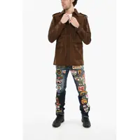 Geci de piele pentru Barbati - Geci de piele DSQUARED2 Suede Leather Utility Jacket With Logoed Buttons Brown Barbati (BM 19621691) - B-mall.ro