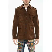 Geci de piele Suede Leather Utility Jacket With Logoed Buttons Barbati