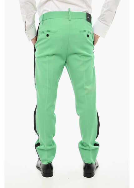 Pantaloni casual DSQUARED2 Virgin Wool Cigarette Fit Pants With Rhinestone Side Band Green Barbati (BM 19621697) 2