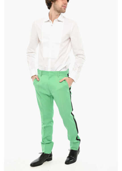 Pantaloni casual DSQUARED2 Virgin Wool Cigarette Fit Pants With Rhinestone Side Band Green Barbati (BM 19621697) 4
