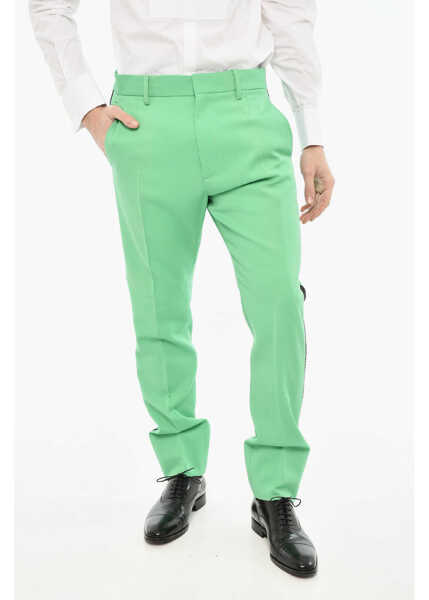 Pantaloni casual DSQUARED2 Virgin Wool Cigarette Fit Pants With Rhinestone Side Band Green Barbati (BM 19621697) 1