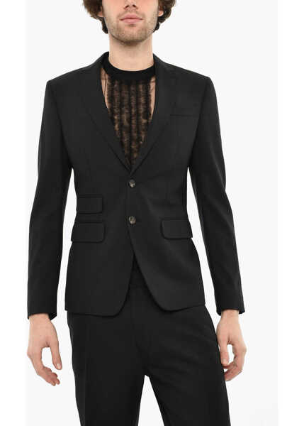 Sacouri DSQUARED2 Virgin Wool Stretch 2-Button Blazer With Peak Lapel Black Barbati (BM 19621700) 1