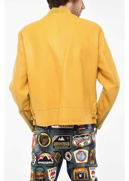 Geci de piele DSQUARED2 Leather Jacket With Zip On Sleeve Yellow Barbati (BM 19621703) 2