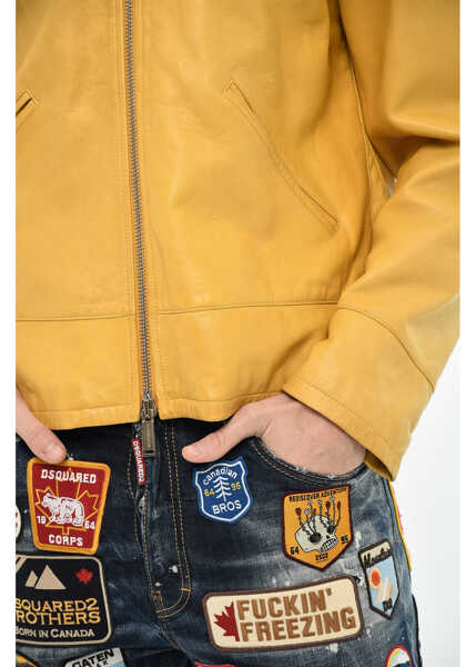 Geci de piele DSQUARED2 Leather Jacket With Zip On Sleeve Yellow Barbati (BM 19621703) 3