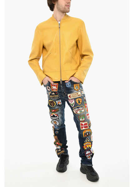 Geci de piele DSQUARED2 Leather Jacket With Zip On Sleeve Yellow Barbati (BM 19621703) 4