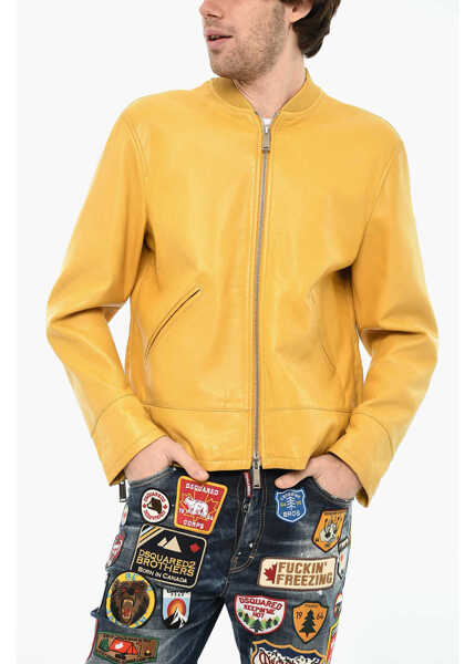 Geci de piele DSQUARED2 Leather Jacket With Zip On Sleeve Yellow Barbati (BM 19621703) 1