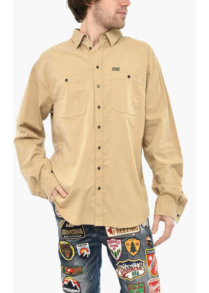 Camasi casual DSQUARED2 Double Breast Pocket Casual Shirt With Monogram Beige Barbati (BM 19621709) 1