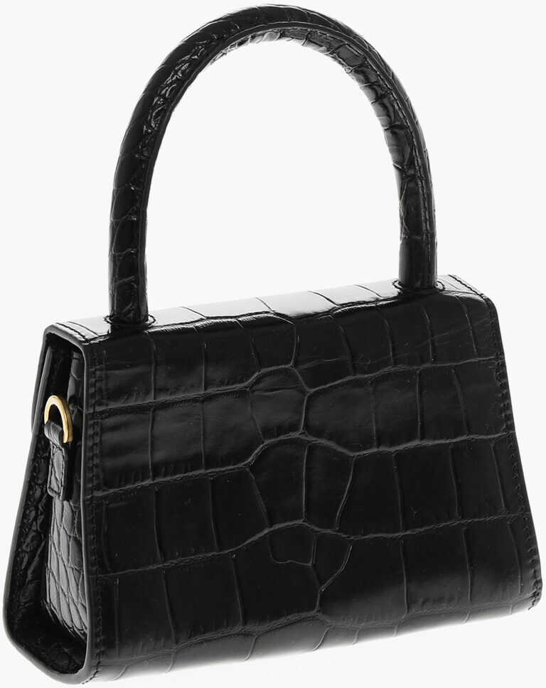Genti de umar BY FAR Crocodile Effect Leather Flax Circular Mini Bag Black Femei (BM 19621712) 2