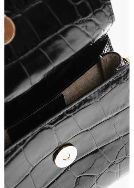 Genti de umar BY FAR Crocodile Effect Leather Flax Circular Mini Bag Black Femei (BM 19621712) 4