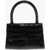 BY FAR Crocodile Effect Leather Flax Circular Mini Bag Black