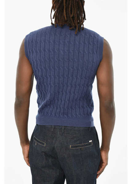 Pulovere DSQUARED2 Cable Knit Sleeveless V-Neck Sweater Blue Barbati (BM 19621721) 2