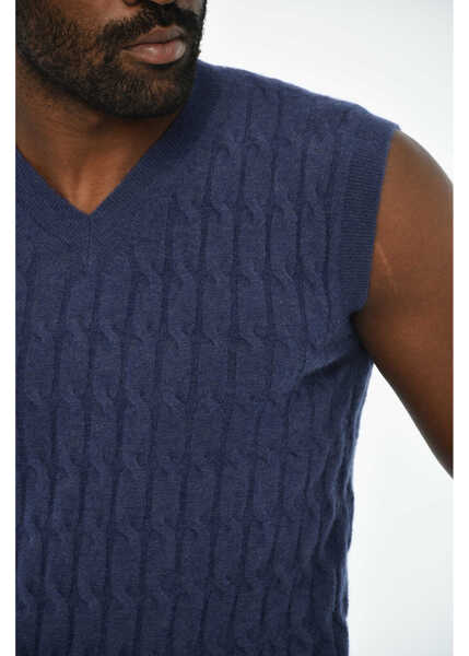 Pulovere DSQUARED2 Cable Knit Sleeveless V-Neck Sweater Blue Barbati (BM 19621721) 3