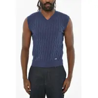 Pulovere Cable Knit Sleeveless V-Neck Sweater Barbati