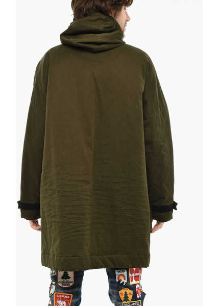 Paltoane DSQUARED2 Cotton Coat With Hidden Closure And Hood Green Barbati (BM 19621724) 2