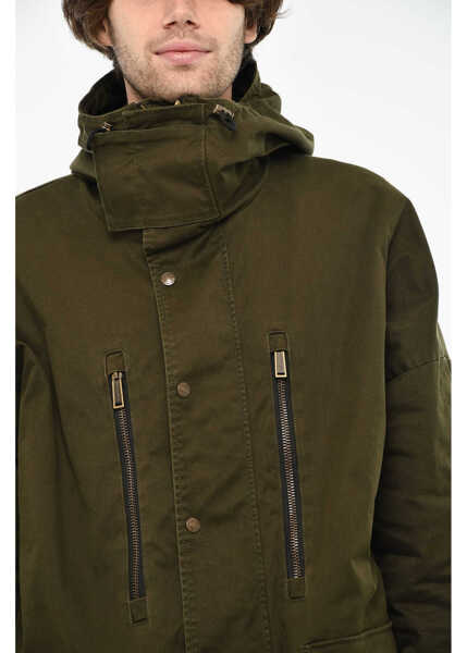 Paltoane DSQUARED2 Cotton Coat With Hidden Closure And Hood Green Barbati (BM 19621724) 3