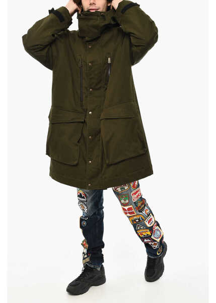 Paltoane DSQUARED2 Cotton Coat With Hidden Closure And Hood Green Barbati (BM 19621724) 4