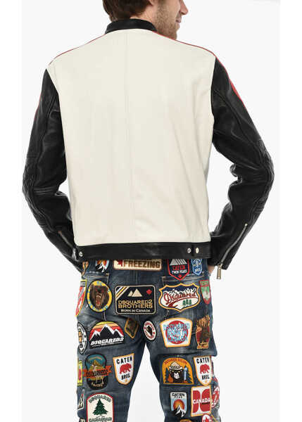 Geci de piele DSQUARED2 Leather Color Block Jacket White Barbati (BM 19621727) 2