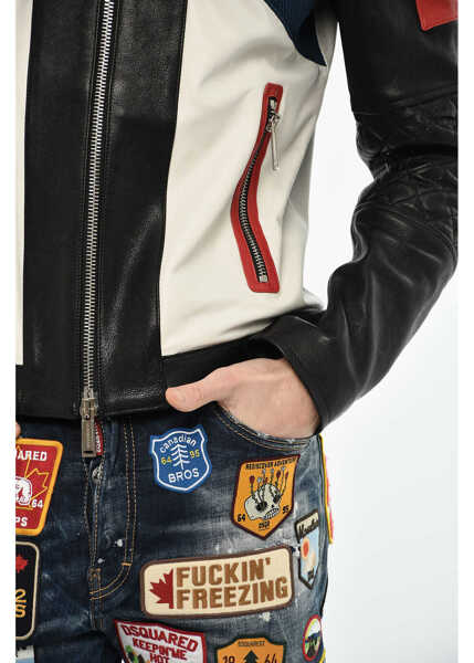 Geci de piele DSQUARED2 Leather Color Block Jacket White Barbati (BM 19621727) 3