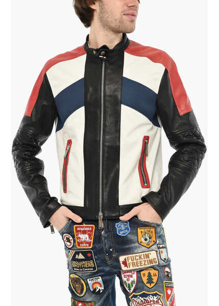 Geci de piele DSQUARED2 Leather Color Block Jacket White Barbati (BM 19621727) 1