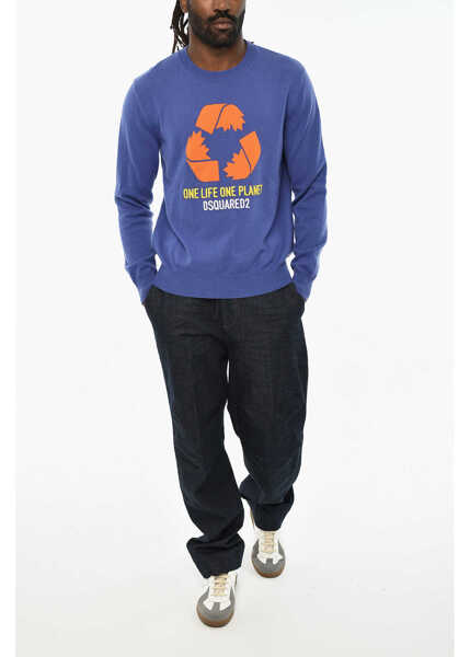 Pulovere DSQUARED2 Embroidered Cashmere Crew-Neck Sweater Blue Barbati (BM 19621730) 4