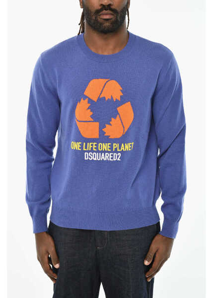 Pulovere DSQUARED2 Embroidered Cashmere Crew-Neck Sweater Blue Barbati (BM 19621730) 1