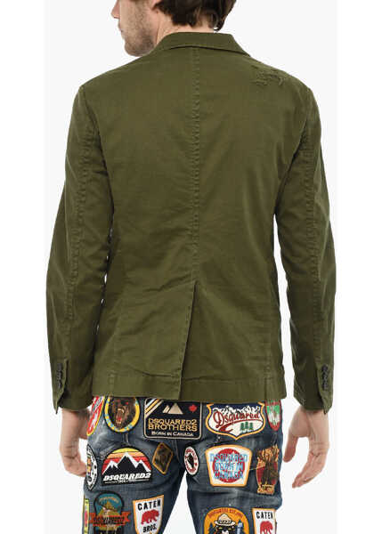Sacouri DSQUARED2 Distressed Effect Cotton 3 Buttons Blazer Green Barbati (BM 19621733) 2