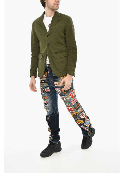 Sacouri DSQUARED2 Distressed Effect Cotton 3 Buttons Blazer Green Barbati (BM 19621733) 4