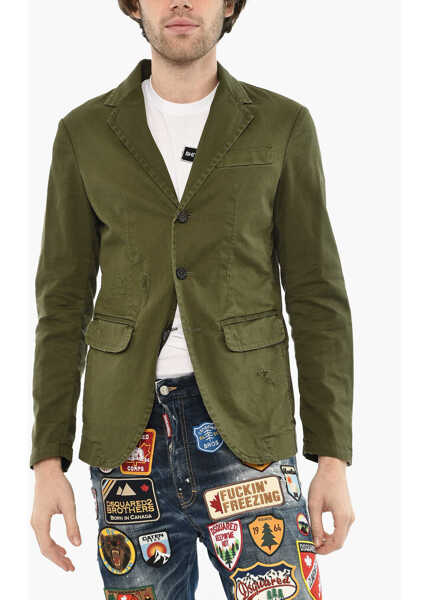 Sacouri DSQUARED2 Distressed Effect Cotton 3 Buttons Blazer Green Barbati (BM 19621733) 1