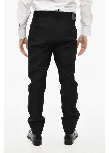 Pantaloni casual DSQUARED2 Virgin Wool Cigarette Fit Pants With Rhinestone Side Band Black Barbati (BM 19621736) 2