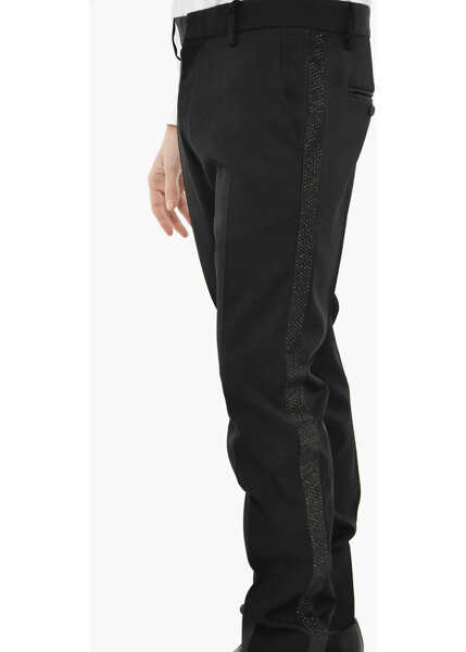 Pantaloni casual DSQUARED2 Virgin Wool Cigarette Fit Pants With Rhinestone Side Band Black Barbati (BM 19621736) 3