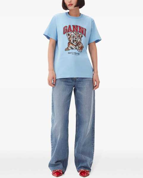 Tricouri Ganni T-Shirt Tiger AZURE Femei (BM 19628477) 2