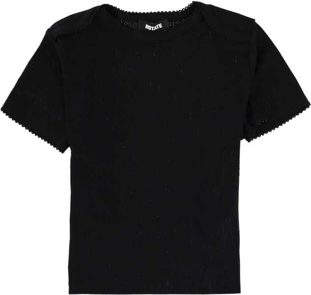 Tricouri ROTATE Birger Christensen Pointelle T-Shirt BLACK Femei (BM 19628534) 1
