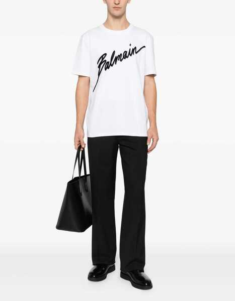 Tricouri Balmain Balmain letter flock T-shirt BLANC/NOIR Barbati (BM 19628783) 2