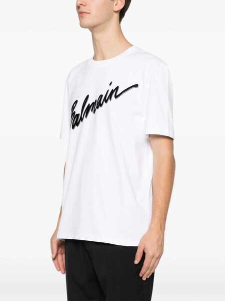 Tricouri Balmain Balmain letter flock T-shirt BLANC/NOIR Barbati (BM 19628783) 3