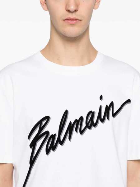 Tricouri Balmain Balmain letter flock T-shirt BLANC/NOIR Barbati (BM 19628783) 5