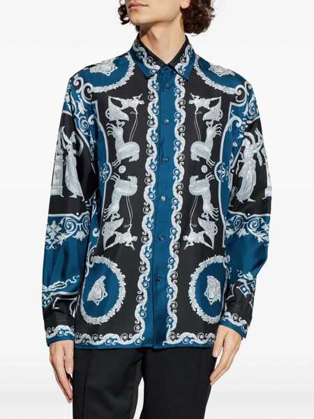 Camasi casual Versace Regular-fit printed silk twill Shirt BLACKPETROL BLUE Barbati (BM 19635830) 3