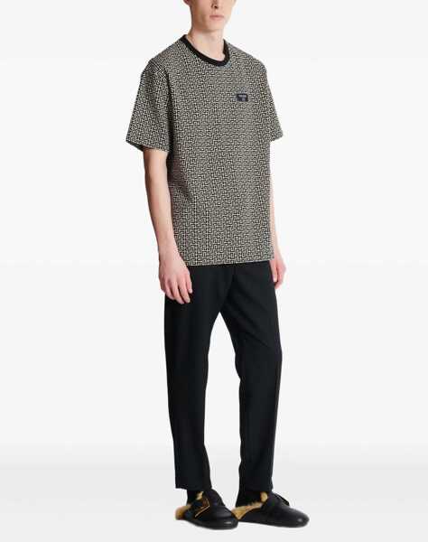 Tricouri Balmain Jacquard T-shirt with PB labyrinth monogram IVOIRE/NOIR Barbati (BM 19635845) 3
