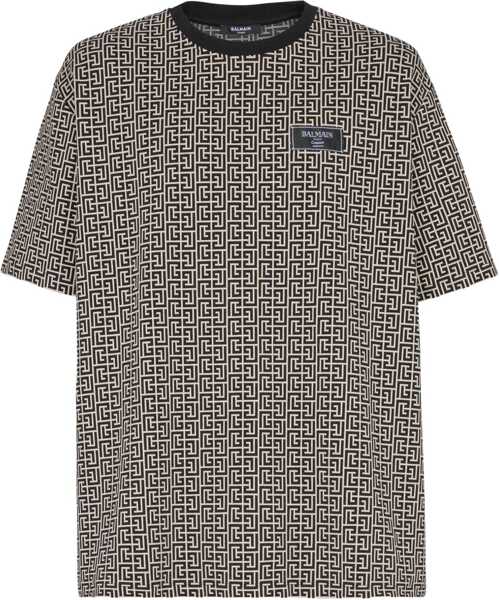 Tricouri Balmain Jacquard T-shirt with PB labyrinth monogram IVOIRE/NOIR Barbati (BM 19635845) 1
