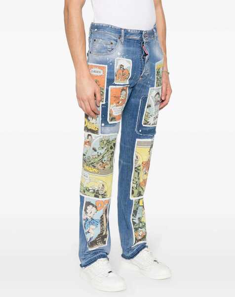 Blugi drepti DSQUARED2 Distressed Effect 624 Jeans With Betty Boop Patch 20Cm Blue Barbati (BM 19639208) 3