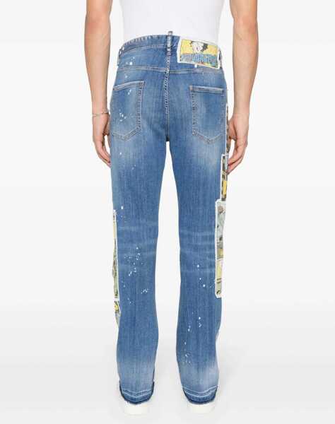 Blugi drepti DSQUARED2 Distressed Effect 624 Jeans With Betty Boop Patch 20Cm Blue Barbati (BM 19639208) 4