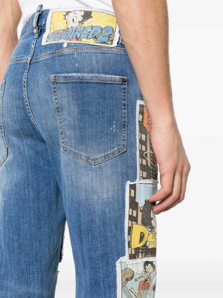 Blugi drepti DSQUARED2 Distressed Effect 624 Jeans With Betty Boop Patch 20Cm Blue Barbati (BM 19639208) 5