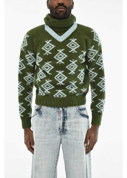 Pulovere DSQUARED2 Wool Sweater With Hood Green Barbati (BM 19639211) 1