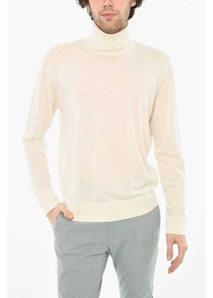 Pulovere DSQUARED2 Virgin Wool Turtleneck Sweater With Ton On Ton Logo Beige Barbati (BM 19639217) 1