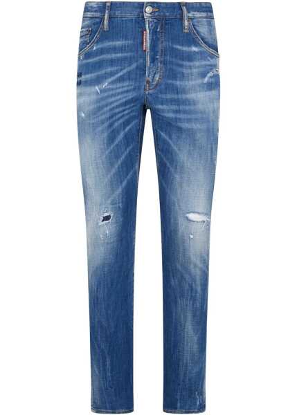 Blugi drepti DSQUARED2 Regular Fit Sexy Twist Jeans With Logo Button 15Cm Blue Barbati (BM 19639235) 1