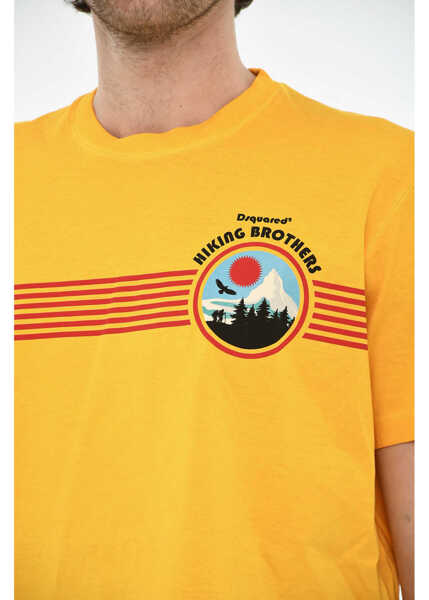 Tricouri DSQUARED2 Cotton Crew-Neck T-Shirt With Print Yellow Barbati (BM 19639238) 3