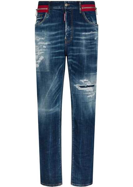 Blugi drepti DSQUARED2 Distressed Effect Jeans With Zip On The Waist 21Cm Blue Barbati (BM 19639250) 1