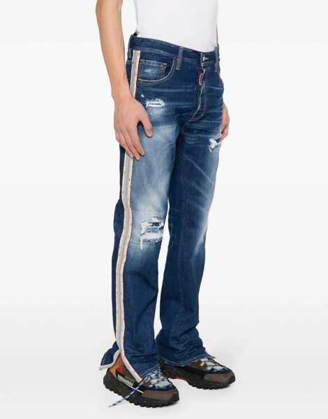 Blugi drepti DSQUARED2 Regular Fit Jeans With Floral Motif Side Band 22Cm Blue Barbati (BM 19639259) 3