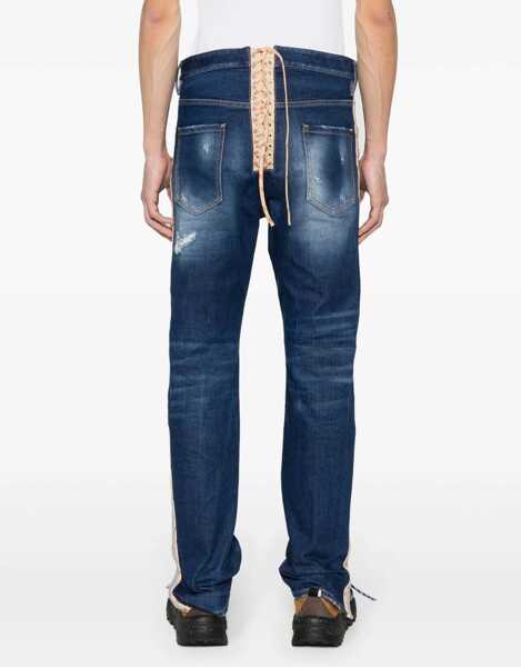 Blugi drepti DSQUARED2 Regular Fit Jeans With Floral Motif Side Band 22Cm Blue Barbati (BM 19639259) 4